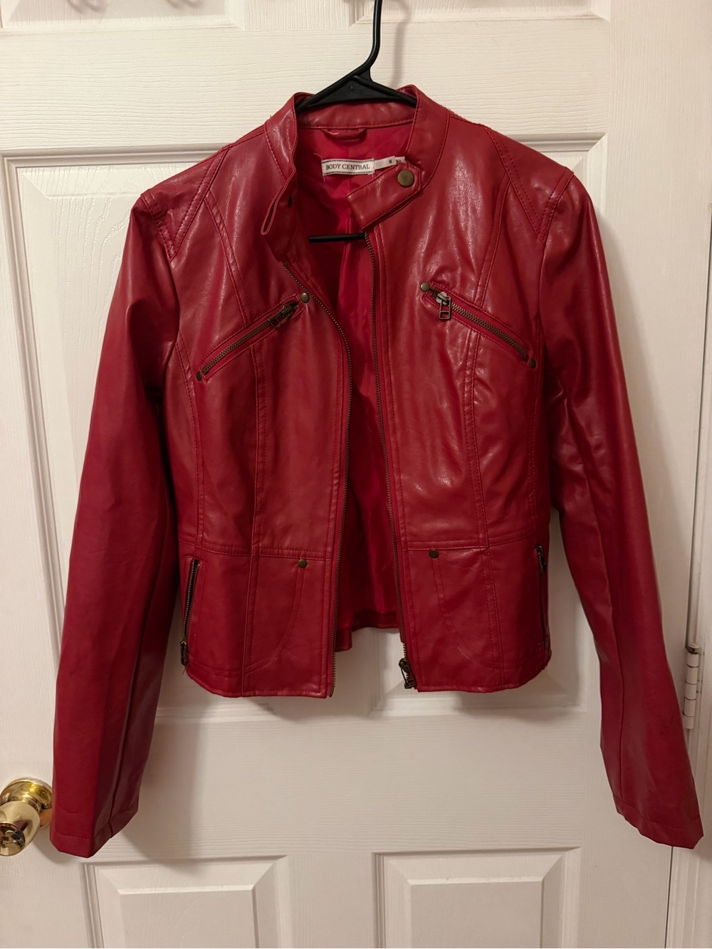 Body Central Red Faux Leather Moto Jacket